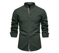 Chemise Homme Manches Longues- Blouse De Travail Col Mao Couleur Unie Décontractée Coupe Slim Chic Classique Confortable Passe-Partout d'affaires Haut Repassage Facile Automne Streetwear