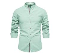Chemise Homme Manches Longues- Blouse De Travail Col Mao Couleur Unie Décontractée Coupe Slim Chic Classique Confortable Passe-Partout d'affaires Haut Repassage Facile Automne Streetwear