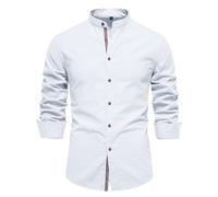 Chemise Homme Manches Longues- Blouse De Travail Col Mao Couleur Unie Décontractée Coupe Slim Chic Classique Confortable Passe-Partout d'affaires Haut Repassage Facile Automne Streetwear