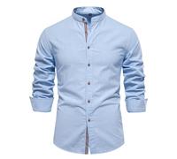 Chemise Homme Manches Longues- Blouse De Travail Col Mao Couleur Unie Décontractée Slim Chic Légère Classique Comfortable Business Haut Repassage Facile De Tous Les Jours Streetwear