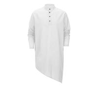 Chemise Homme Manches Longues,Caftan Homme Grande Taille Robe Musulmane Courte DéContractéE Col Boutonné Caftan Islamique éLéGant Couleur Unie Respirant Tee Shirt
