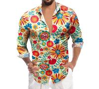 Chemise Homme Manches Longues- Chemise A Fleur Col Revers Irrégulier Imprimé Décontracté Coupe Slim Classiques Blouse Confortable Chic Passe-Partout d'affaires Automne Basique Haut