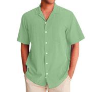 Chemise Homme Manches Longues Col Mao Chemisette pour Décontractée Manche Courte en Lin Hippie Vêtements Courtes Grande Taille T-Shirts À Tshirt a Carreaux Vetement Hawaienne Ete,Light Vert,3XL