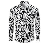 Chemise Homme Manches Longues Décontractée Imprimée Animaux et Rayures Mode Automne Tenue Business Loisirs Look pour Hommes(5-White, S)