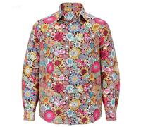 Chemise Homme Manches Longues Florale Business Ourlet Bouton Imprimé Loisirs Style Hippie Années 70 Disco Hip Hop Rétro pour Hommes(b-Red, S)