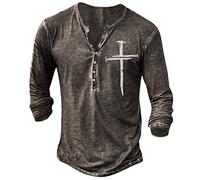 Chemise Homme Manches Longues Henley Bouton Vintage Pulls, Gilets et Sweats Classique Casuals Marque Motif Tête de Mort Tshirt Halloween Sweat Homme Ete Automne Gris L