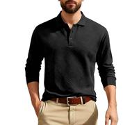 Chemise Homme Manches Longues Rayures Bureau Décontracté Texture Jacquard Géométrique Tissé Col Classique Élégant Toutes Saisons Polyvalent sous Couche Haut(Black, XXL)