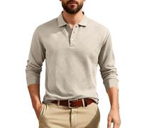Chemise Homme Manches Longues Rayures Bureau Décontracté Texture Jacquard Géométrique Tissé Col Classique Élégant Toutes Saisons Polyvalent sous Couche Haut(Khaki, XXL)