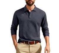 Chemise Homme Manches Longues Rayures Bureau Décontracté Texture Jacquard Géométrique Tissé Col Classique Élégant Toutes Saisons Polyvalent sous Couche Haut(Grey, XL)