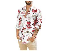 Chemise Homme Manches Longues Taille Plus Pull Moche de Noel Adulte Mode Grande Taille Classique Christmas Idee Shirts À Boutons DéContracté Élégant Men's Tops 1-Blanc XXL