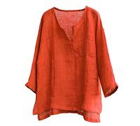 Chemise Homme Manches Longues- Tee Shirt Col V Coton Lin Haut Grande Taille LéGer Respirant Blouse Oversize Blouse Couleur Unie DéContractéEs L'éTé Top Ample De Base Classique Plage Tunique