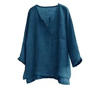 Chemise Homme Manches Longues, Tee Shirt Col V Homme Coton Lin Haut Grande Taille LéGer Respirant Blouse Oversize Blouse Couleur Unie DéContractéEs L'éTé Top Ample De Base Classique Plage Tunique