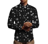 Chemise Homme Noel Chemise Carreaux Tenue Noel, Shirt Homme Noël Motif 3D Funky Christmas Manches Longues Button Down Hauts Taille Fine Décontracté Mode Simple, pour Fête Festive