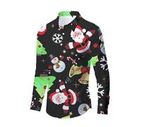 Chemise Homme Noel Chemise Hawaïenne Tenue De Noel, Chemises Homme Noël Élégant Et Chic Shirt Hauts De Noël Manches Longues Boutonnées Revers Imprimé De Christmas Casual Funky Coupe Cintrée