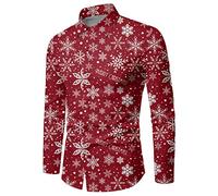 Chemise Homme Noel, Chemises de Noël Pours Automne Et Hiver Manches Longues Boutons Imprimé Complet Chemises D'Ambiance Spéciales Amusantes (Watermelon Red XXXXXL)