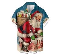 Chemise Homme Noel - Haut de Chemise À Manches Courtes avec Bouton de Et Impression Numérique du Père Noël en 3D Pours (Navy M)