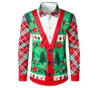 Chemise Homme Noel Humour, Chemise À Revers de Noël Pours Imprimée Numériquement en 3D Chemise Décontractée Ample Pours d'automne (Green XXL)