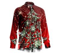 Chemise Homme Noel Humour, Chemises de Noël Pours Automne Et Hiver Manches Longues Boutons Imprimé Complet Chemises D'Ambiance Spéciales Amusantes (Dark Green XS)