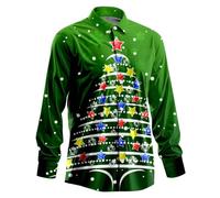 Chemise Homme Noel Humour, Chemises de Noël Pours Automne Et Hiver Manches Longues Boutons Imprimé Complet Chemises D'Ambiance Spéciales Amusantes (Green XS)