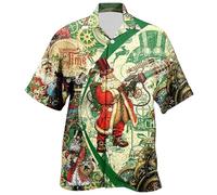Chemise Homme Noel Humour, Haut de Chemise À Manches Courtes avec Bouton de Et Impression Numérique du Père Noël en 3D Pours (Green L)