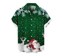 Chemise Homme Noel Humour - Haut de Chemise Décontracté À Boutons de Imprimés de Noël Pours (Green M)