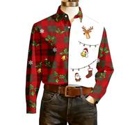 Chemise Homme pour Noel - imprimée Tendance, Couleur Unie, col Rond, Coupe Ample, Manches Longues, Ouverte sur Le Devant, idéale pour Les Vacances (White, XXXL)