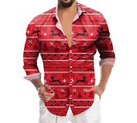 Chemise Homme pour Noel - Mens Fashion Casual Christmas Digital 3D Printing Holiday Button à Manches Longues Blouse (G, XXL)