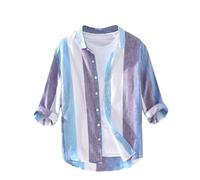 Chemise Homme Rayees Manches Longues Coton et Lin Chemises Été Hommes Leger en Coton Lin Chemisier de Plage Classique Henley Shirt Respirant Haut Tops Pas Cher Chemise de Affaires Blouses