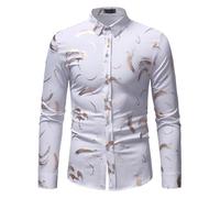 Chemise Homme sans Repassage - Chemise bronzante Homme à Manches Longues imprimée décontractée pour sous-Couche Estivale Confortable