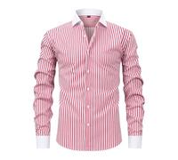Chemise Homme sans Repassage, Chemise DéContractéE à Manches Longues à Rayures pour Homme Coupe AjustéE BoutonnièRe SoignéE Tissu Extensible Et Confortable
