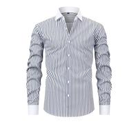 Chemise Homme sans Repassage, Chemise DéContractéE à Manches Longues à Rayures pour Homme Coupe AjustéE BoutonnièRe SoignéE Tissu Extensible Et Confortable