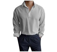 Chemise Homme Soie Col V Et Manches Longues Chemises Hommes Travail Décontractée Hauts Couleur Unie légère Ajourée Boutonnée Pour été Et Automne Casual Silk Satin Men Shirt Pack T Shirts (Grey, S)