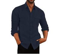 Chemise Homme uni Plage de Sable Fit Grande VêTements Masculin WX66 Bleu marine XS