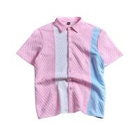 Chemise Hommes à Blocs De Couleurs Chemise Homme D'été à Manches Courtes Et Col Cubain Rayures Verticales Bicolores Pour Un Style Décontracté Parfait Pour Le Quotidien Les Loisirs Et Les Sorties