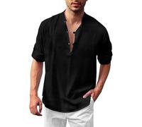 Chemise Hommes À Manches Longues Henley Couleur Unie Leger Respirant Casual Habillée Chemise Business Mariage Shirt pour l'été, Les Voyages, la pêche Henley T-Shirts à Manches Longues