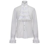 Chemise Hommes Rétro Casual Mode Solide Couleur Confortable Doux Hommes Chemises Décontractées Printemps Automne Élégant Gentleman Steampunk Hommes Manches Longues A-White1 XL