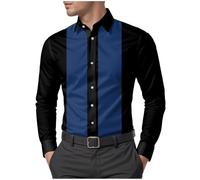 Chemise Hommes Soirée Rayures Blanche Noire Pour été Et automne Chemise Homme Boutons Manches Longues Et Col V Hauts Slim Fit Men Shirt Lin Coton Rétro T shirts En Métier Tisser Shirts (Dark Blue, S)