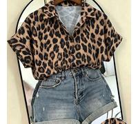 Chemise imprimé léopard pour femmes - Blouse décontractée à col, lavable en machine, convient pour le printemps et l'automne 0XL,1XL,2XL,3XL,4XLImprimé léopardTissu tissé