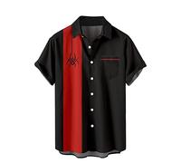 Chemise imprimée 3D pour homme avec col en V, manches courtes, poche à revers et boucle, design décontracté, vêtement de plage, léger, respirant, doux, haut quotidien pour homme, D2-ROUGE, XL