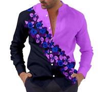 Chemise imprimée à Fleurs pour Hommes Chemise à Manches Longues imprimée en 3D d'une Fleur de Rose Vintage Regular Chemisier boutonné à col Montant Top