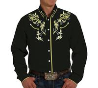 Chemise imprimée décontractée pour homme, coupe ample, chemise de cowboy à manches longues, chemise boutonnée à col bandé, chemise douce et légère, pour l'été, la randonnée, la pêche, le camping, avec