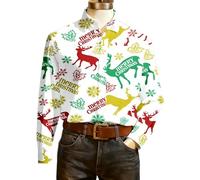 Chemise imprimée Tendance, Couleur Unie, col Rond, Coupe décontractée, Manches Longues, Ouverte sur Le Devant, idéale pour Les Tenues de fêtes et de soirées. (White, XXXXL)