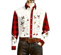 Chemise imprimée Tendance et décontractée à Manches Longues, Ouverte sur Le Devant, Douce et Confortable, Coupe Ample, Couleur Unie, col Rond, Haut d'extérieur (Red, XL)