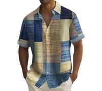 Chemise Infroissable Chemise Boutonnée à Manches Courtes Pour Hommes, D'été Décontractée, Imprimé Patchwork, Chemise Boutonnée Pour Hommes Chemise Blanche Homme Sans Repassage Blanche Infroissable