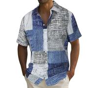Chemise Infroissable Chemise Boutonnée à Manches Courtes Pour Hommes, D'été Décontractée, Imprimé Patchwork, Chemise Boutonnée Pour Hommes Chemise Blanche Homme Sans Repassage Blanche Infroissable