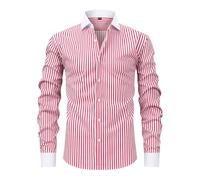 Chemise infroissable pour homme - Rayée - Stretch - Chemise tendance - Chemise d'affaires - Coupe ajustée - Boutons à revers - Manches longues - Chemise légère, Rose, XXL