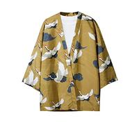 Chemise japonaise à manches 3/4 pour homme, style kimono Harajuku, chemise hawaïenne, pour l'été, hauts et chemises, jaune, XXL-3XL