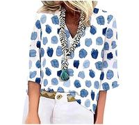 Chemise Jeans Femme Chemise Militaire Femme Kaki Chemisier Blanc A Volant Chemise Moto Top Chic Vetement Femme Dentelle Tuniques à Porter avec des Leggings Manches 3/4 Chemise Originale