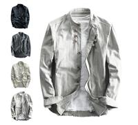 Chemise Katana de Style Japonais à Col Montant en Lin et Coton pour Homme, Double Boutonnage, Col Chinois, Gris, M