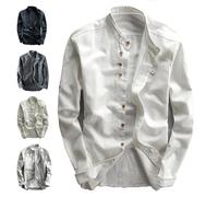 Chemise Katana de Style Japonais à Col Montant en Lin et Coton pour Homme, Double Boutonnage, Col Chinois, Blanc, Taille S